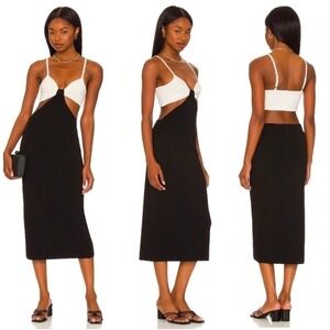 SOLID & STRIPED White Black Cutout Midi Dress Spaghetti Strap